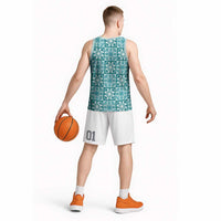 Cyan Palaka Quilt Hawaii Basketball Jersey Hawaiian Tropical Monstera Sea Turtle