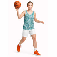 Cyan Palaka Quilt Hawaii Basketball Jersey Hawaiian Tropical Monstera Sea Turtle
