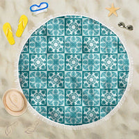 Cyan Palaka Quilt Hawaii Beach Blanket Hawaiian Tropical Monstera Sea Turtle LT14 One Size 150cm Cyan - Polynesian Pride
