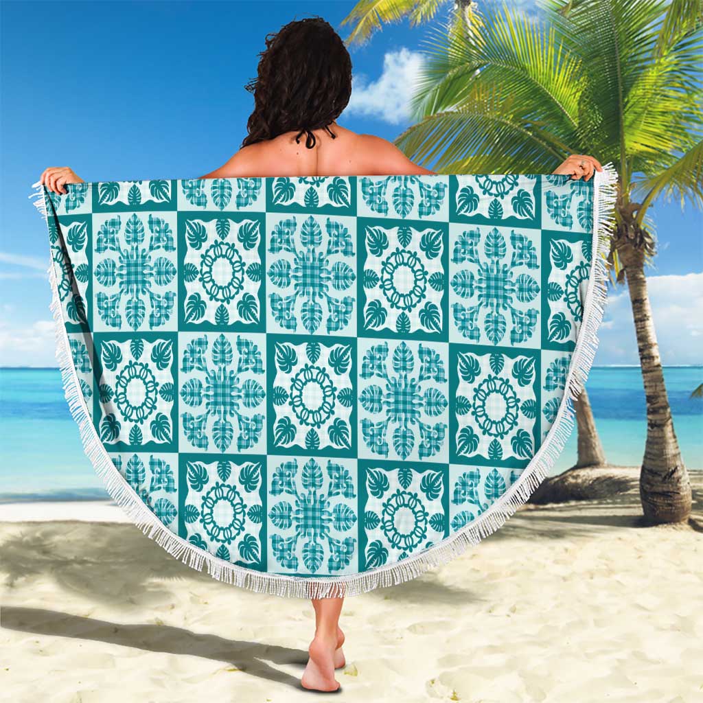 Cyan Palaka Quilt Hawaii Beach Blanket Hawaiian Tropical Monstera Sea Turtle LT14 - Polynesian Pride