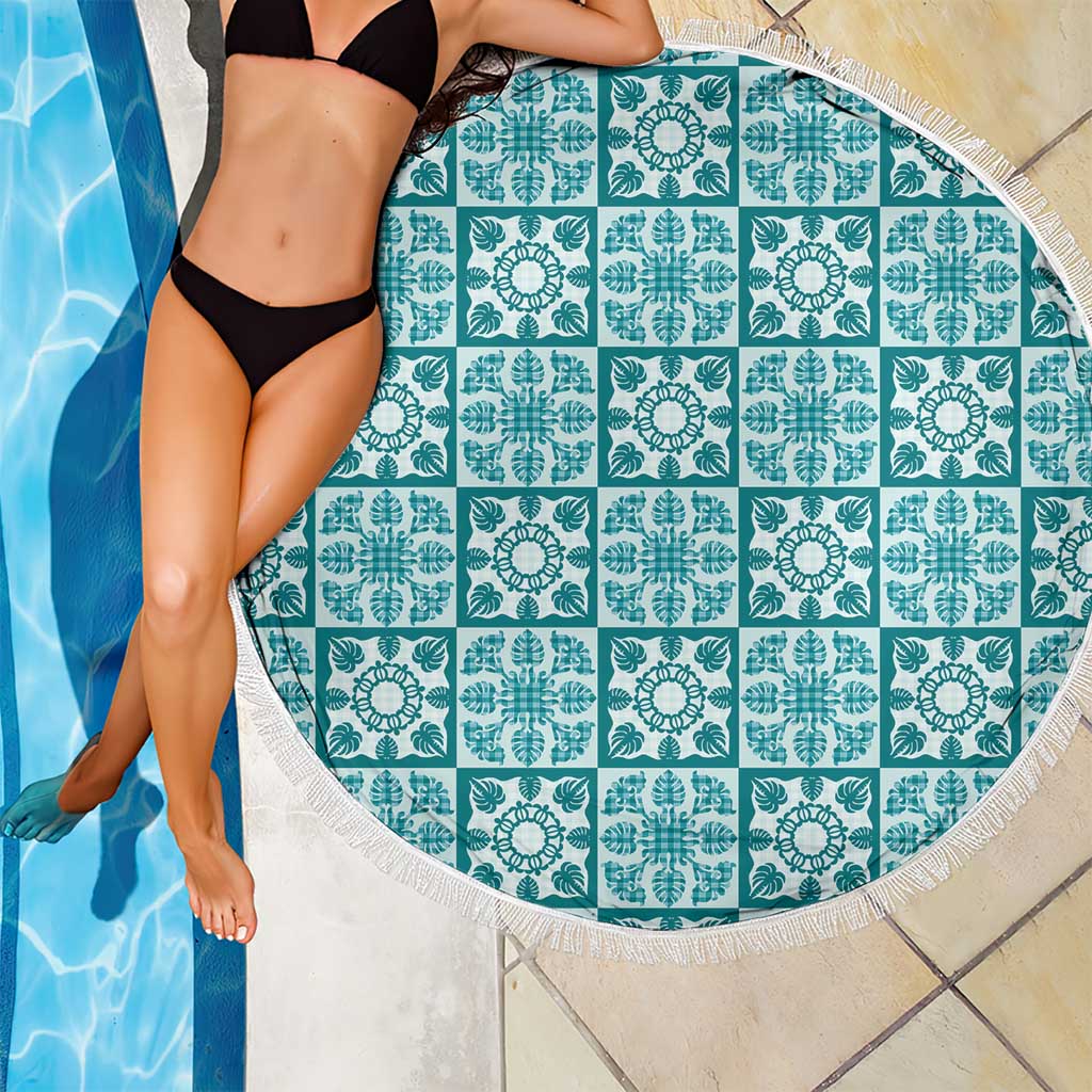 Cyan Palaka Quilt Hawaii Beach Blanket Hawaiian Tropical Monstera Sea Turtle LT14 - Polynesian Pride