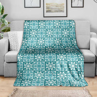 Cyan Palaka Quilt Hawaii Blanket Hawaiian Tropical Monstera Sea Turtle