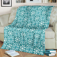 Cyan Palaka Quilt Hawaii Blanket Hawaiian Tropical Monstera Sea Turtle