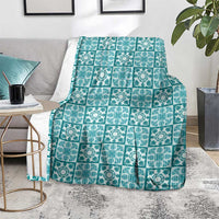 Cyan Palaka Quilt Hawaii Blanket Hawaiian Tropical Monstera Sea Turtle
