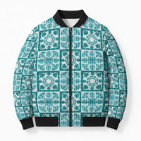 Cyan Palaka Quilt Hawaii Bomber Puffer Jacket Hawaiian Tropical Monstera Sea Turtle LT14 Unisex Cyan - Polynesian Pride