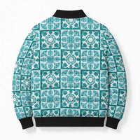Cyan Palaka Quilt Hawaii Bomber Puffer Jacket Hawaiian Tropical Monstera Sea Turtle LT14 - Polynesian Pride