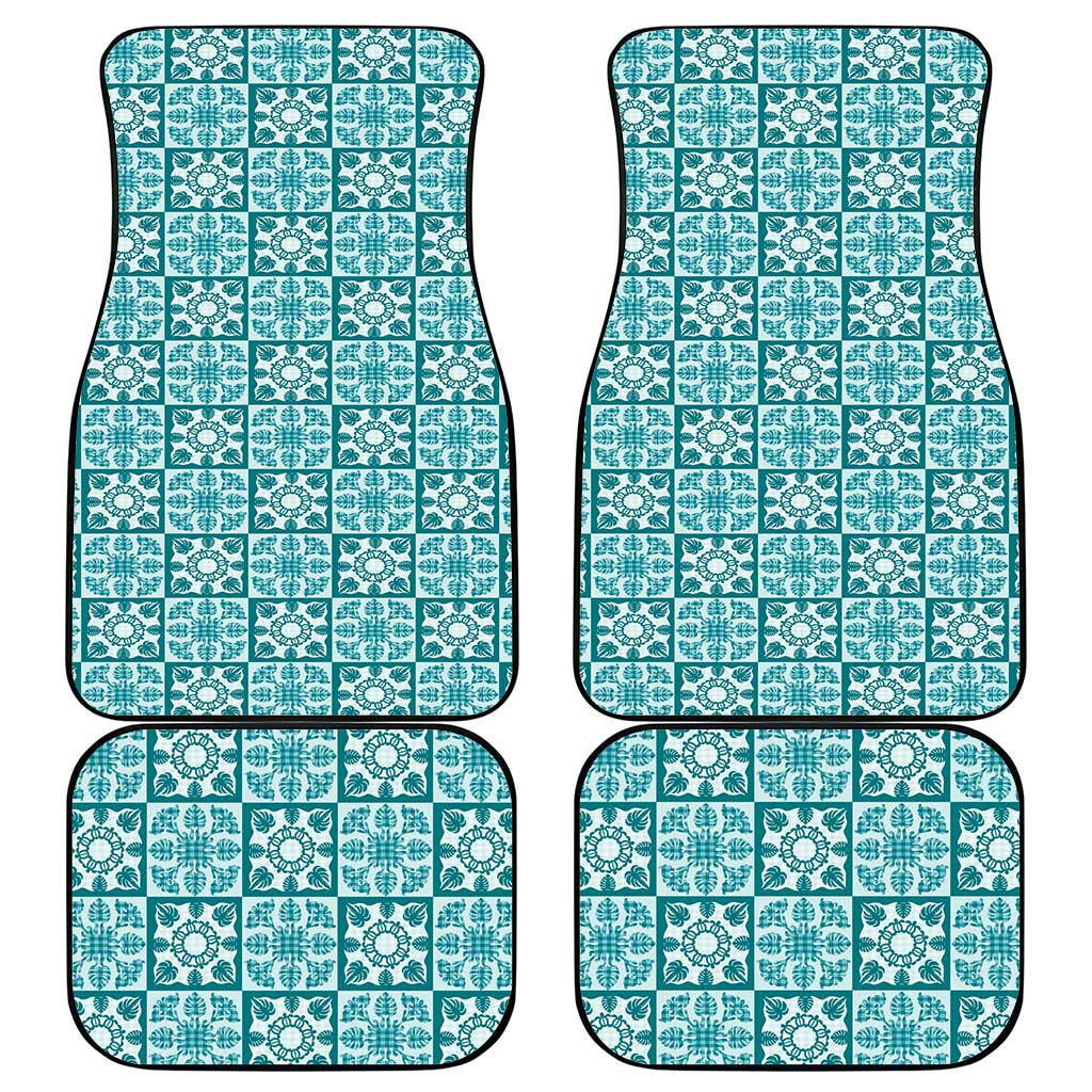 Cyan Palaka Quilt Hawaii Car Mats Hawaiian Tropical Monstera Sea Turtle LT14 - Polynesian Pride