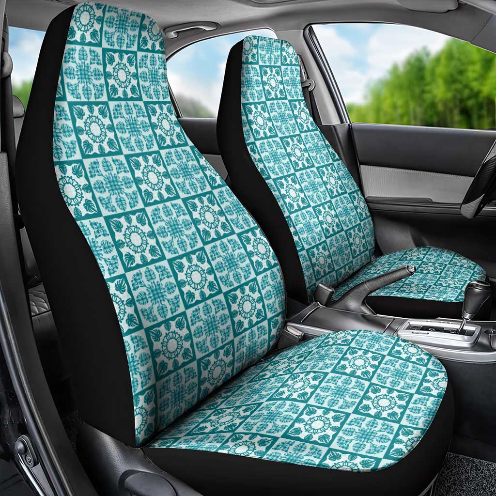 Cyan Palaka Quilt Hawaii Car Seat Cover Hawaiian Tropical Monstera Sea Turtle LT14 - Polynesian Pride