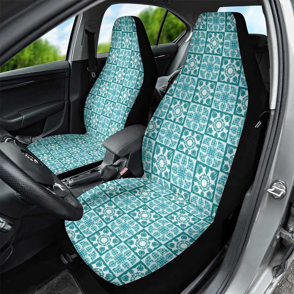 Cyan Palaka Quilt Hawaii Car Seat Cover Hawaiian Tropical Monstera Sea Turtle LT14 - Polynesian Pride