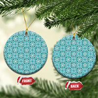 Cyan Palaka Quilt Hawaii Ceramic Ornament Hawaiian Tropical Monstera Sea Turtle LT14 Circle Cyan - Polynesian Pride