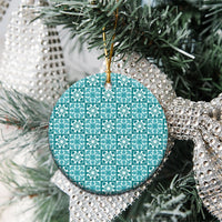 Cyan Palaka Quilt Hawaii Ceramic Ornament Hawaiian Tropical Monstera Sea Turtle LT14 - Polynesian Pride