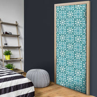 Cyan Palaka Quilt Hawaii Door Cover Hawaiian Tropical Monstera Sea Turtle LT14 - Polynesian Pride