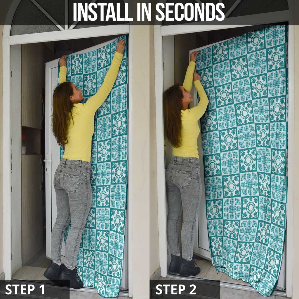 Cyan Palaka Quilt Hawaii Door Cover Hawaiian Tropical Monstera Sea Turtle LT14 - Polynesian Pride