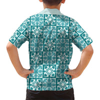 Cyan Palaka Quilt Hawaii Family Matching Mermaid Dress and Hawaiian Shirt Hawaiian Tropical Monstera Sea Turtle