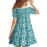 Cyan Palaka Quilt Hawaii Family Matching Mermaid Dress and Hawaiian Shirt Hawaiian Tropical Monstera Sea Turtle
