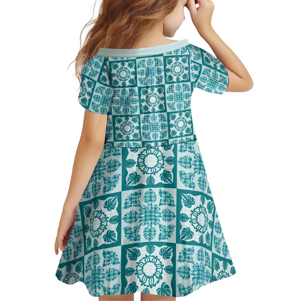 Cyan Palaka Quilt Hawaii Family Matching Off Shoulder Maxi Dress and Hawaiian Shirt Hawaiian Tropical Monstera Sea Turtle