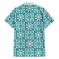 Cyan Palaka Quilt Hawaii Family Matching Off Shoulder Maxi Dress and Hawaiian Shirt Hawaiian Tropical Monstera Sea Turtle