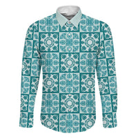 Cyan Palaka Quilt Hawaii Family Matching Off Shoulder Maxi Dress and Hawaiian Shirt Hawaiian Tropical Monstera Sea Turtle