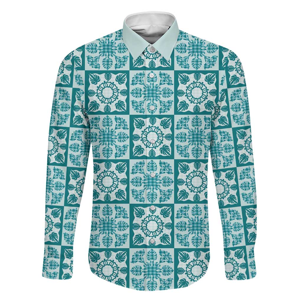 Cyan Palaka Quilt Hawaii Family Matching Puletasi and Hawaiian Shirt Hawaiian Tropical Monstera Sea Turtle