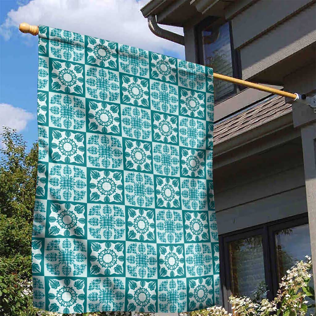 Cyan Palaka Quilt Hawaii Garden Flag Hawaiian Tropical Monstera Sea Turtle LT14 - Polynesian Pride