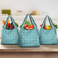 Cyan Palaka Quilt Hawaii Grocery Bag Hawaiian Tropical Monstera Sea Turtle LT14 3-pack One Size Cyan - Polynesian Pride