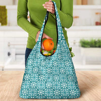 Cyan Palaka Quilt Hawaii Grocery Bag Hawaiian Tropical Monstera Sea Turtle LT14 - Polynesian Pride