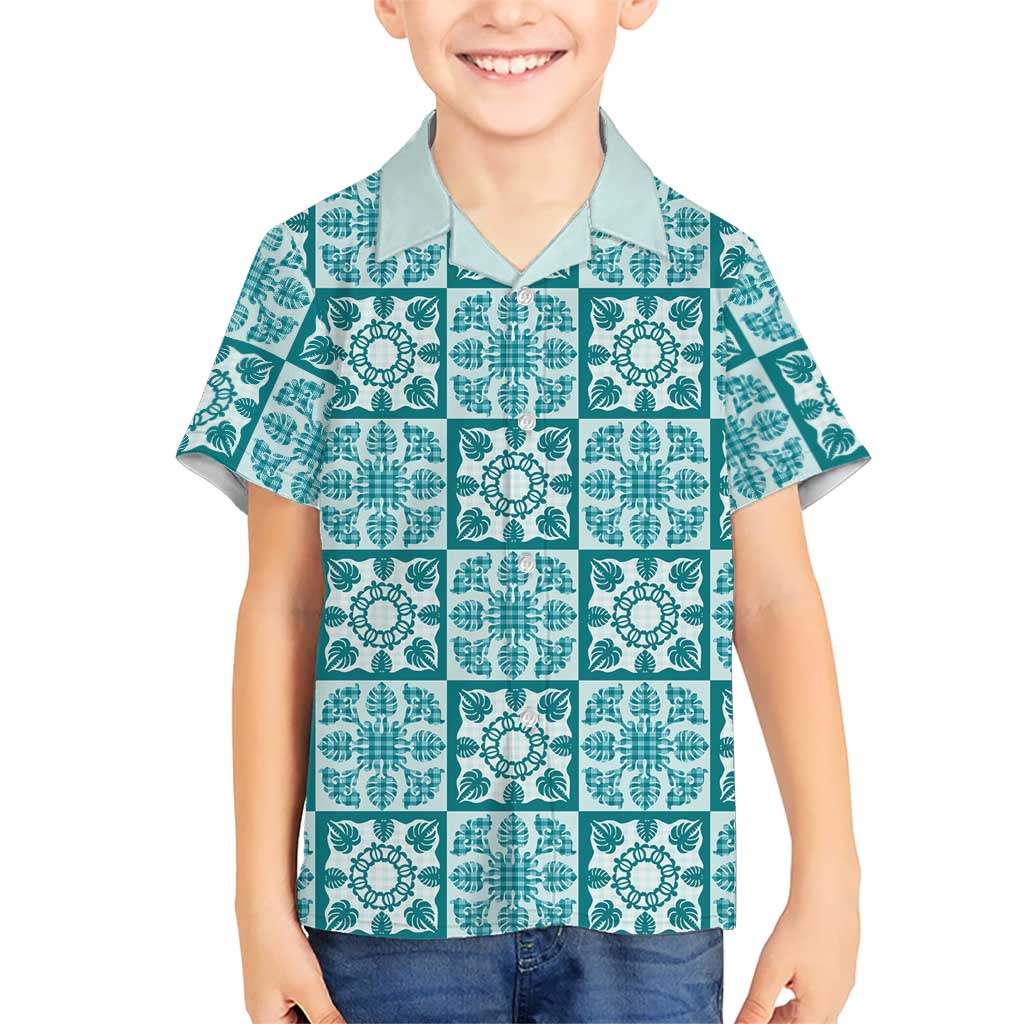 Cyan Palaka Quilt Hawaii Hawaiian Shirt Hawaiian Tropical Monstera Sea Turtle