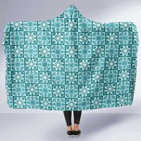 Cyan Palaka Quilt Hawaii Hooded Blanket Hawaiian Tropical Monstera Sea Turtle LT14 One Size Cyan - Polynesian Pride