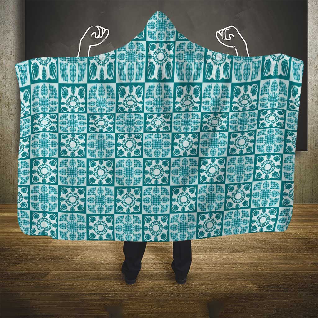 Cyan Palaka Quilt Hawaii Hooded Blanket Hawaiian Tropical Monstera Sea Turtle LT14 - Polynesian Pride