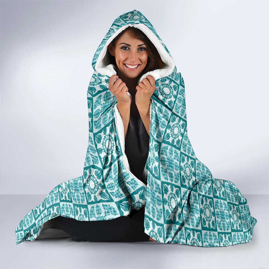 Cyan Palaka Quilt Hawaii Hooded Blanket Hawaiian Tropical Monstera Sea Turtle LT14 - Polynesian Pride