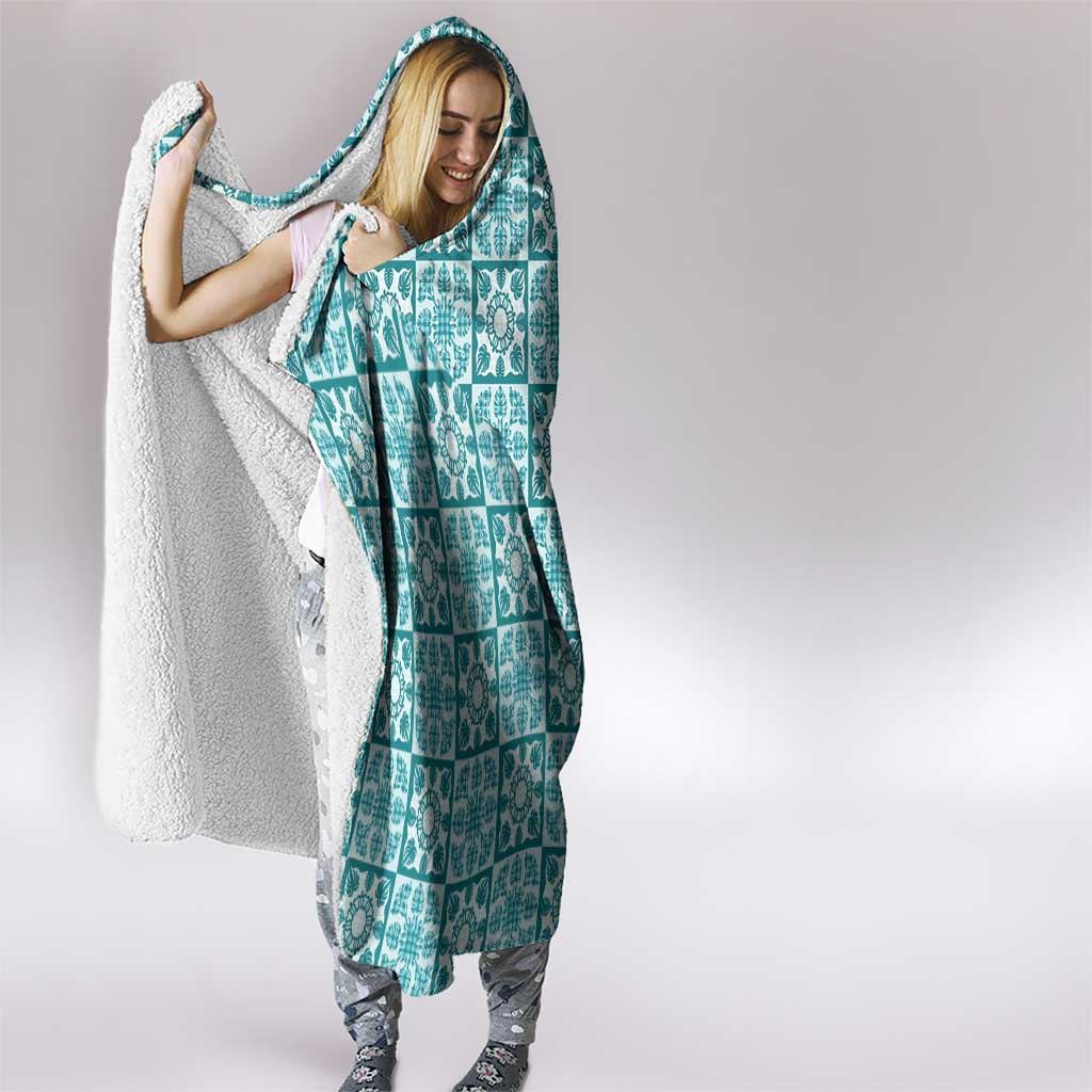Cyan Palaka Quilt Hawaii Hooded Blanket Hawaiian Tropical Monstera Sea Turtle LT14 - Polynesian Pride