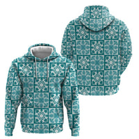 Cyan Palaka Quilt Hawaii Hoodie Hawaiian Tropical Monstera Sea Turtle LT14 - Polynesian Pride