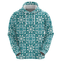 Cyan Palaka Quilt Hawaii Hoodie Hawaiian Tropical Monstera Sea Turtle LT14 - Polynesian Pride