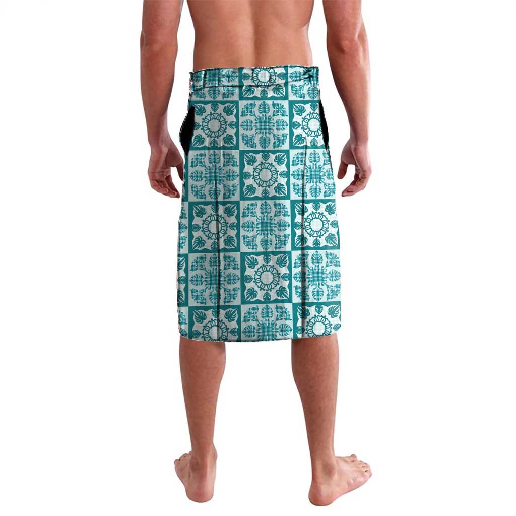 Cyan Palaka Quilt Hawaii Lavalava Hawaiian Tropical Monstera Sea Turtle LT14 - Polynesian Pride