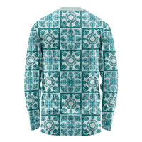 Cyan Palaka Quilt Hawaii Long Sleeve Shirt Hawaiian Tropical Monstera Sea Turtle LT14 - Polynesian Pride