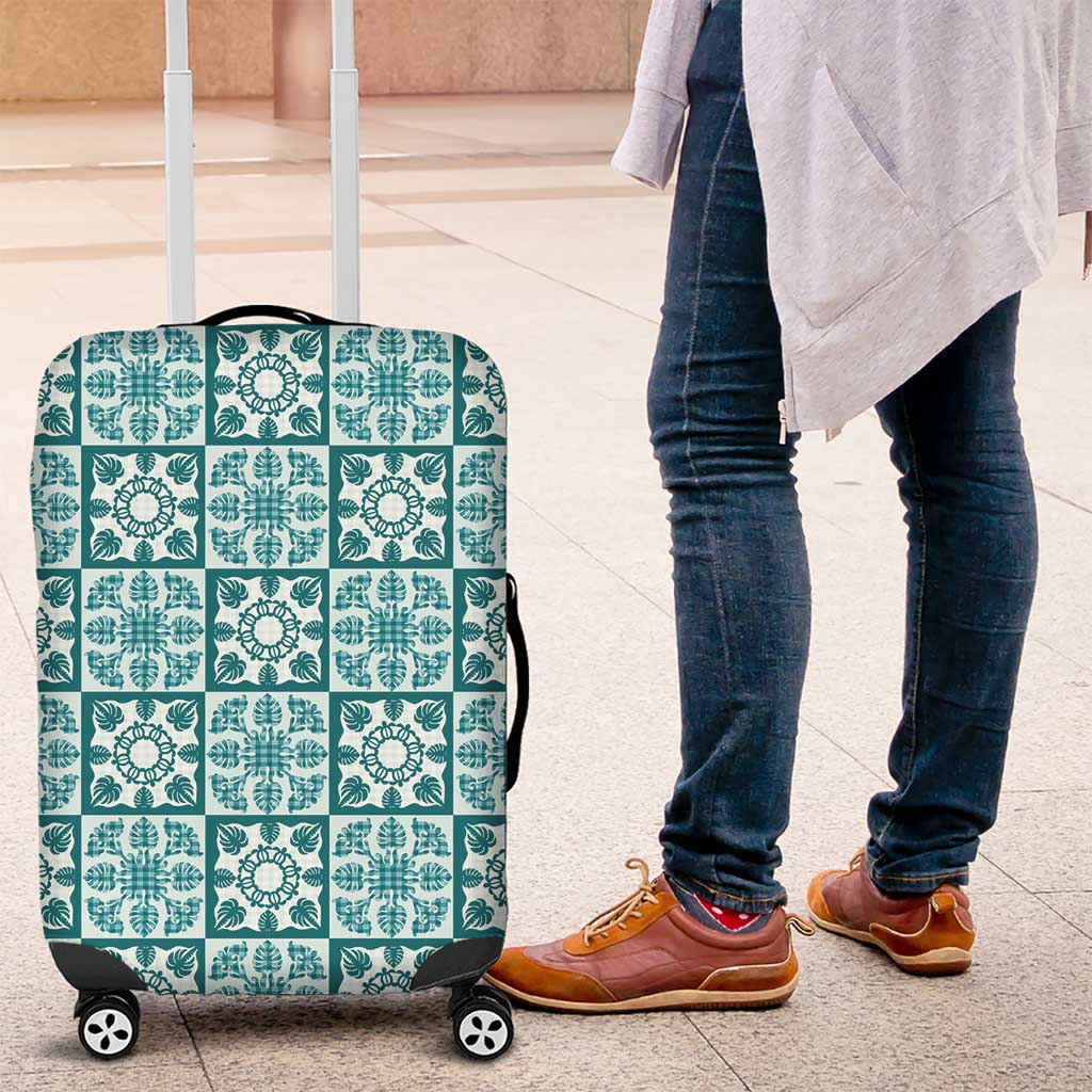 Cyan Palaka Quilt Hawaii Luggage Cover Hawaiian Tropical Monstera Sea Turtle LT14 Cyan - Polynesian Pride