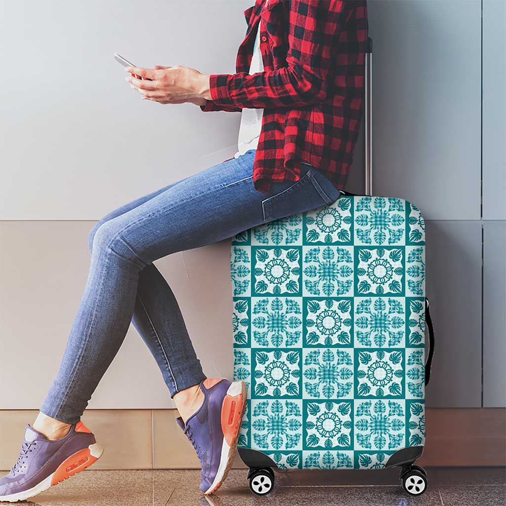 Cyan Palaka Quilt Hawaii Luggage Cover Hawaiian Tropical Monstera Sea Turtle LT14 - Polynesian Pride