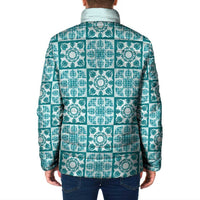 Cyan Palaka Quilt Hawaii Padded Jacket Hawaiian Tropical Monstera Sea Turtle LT14 - Polynesian Pride