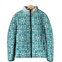 Cyan Palaka Quilt Hawaii Padded Jacket Hawaiian Tropical Monstera Sea Turtle LT14 - Polynesian Pride