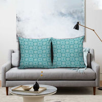 Cyan Palaka Quilt Hawaii Pillow Cover Hawaiian Tropical Monstera Sea Turtle