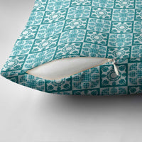Cyan Palaka Quilt Hawaii Pillow Cover Hawaiian Tropical Monstera Sea Turtle
