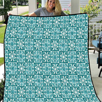 Cyan Palaka Quilt Hawaii Quilt Hawaiian Tropical Monstera Sea Turtle LT14 Cyan - Polynesian Pride