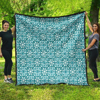Cyan Palaka Quilt Hawaii Quilt Hawaiian Tropical Monstera Sea Turtle LT14 - Polynesian Pride