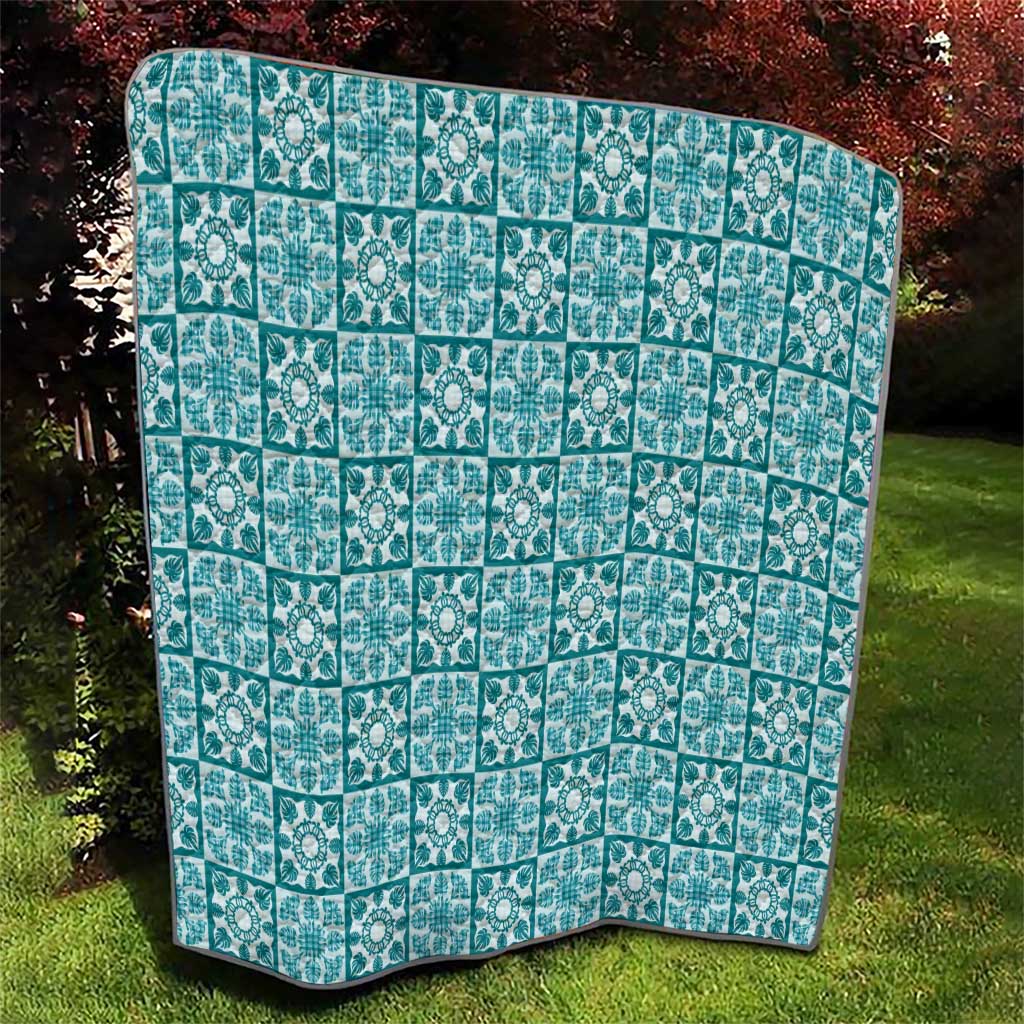 Cyan Palaka Quilt Hawaii Quilt Hawaiian Tropical Monstera Sea Turtle LT14 - Polynesian Pride