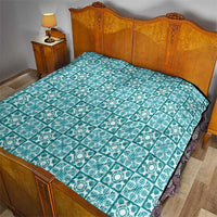 Cyan Palaka Quilt Hawaii Quilt Hawaiian Tropical Monstera Sea Turtle LT14 - Polynesian Pride