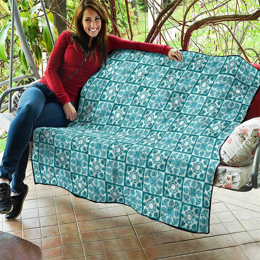 Cyan Palaka Quilt Hawaii Quilt Hawaiian Tropical Monstera Sea Turtle LT14 - Polynesian Pride