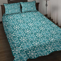 Cyan Palaka Quilt Hawaii Quilt Bed Set Hawaiian Tropical Monstera Sea Turtle LT14 Cyan - Polynesian Pride