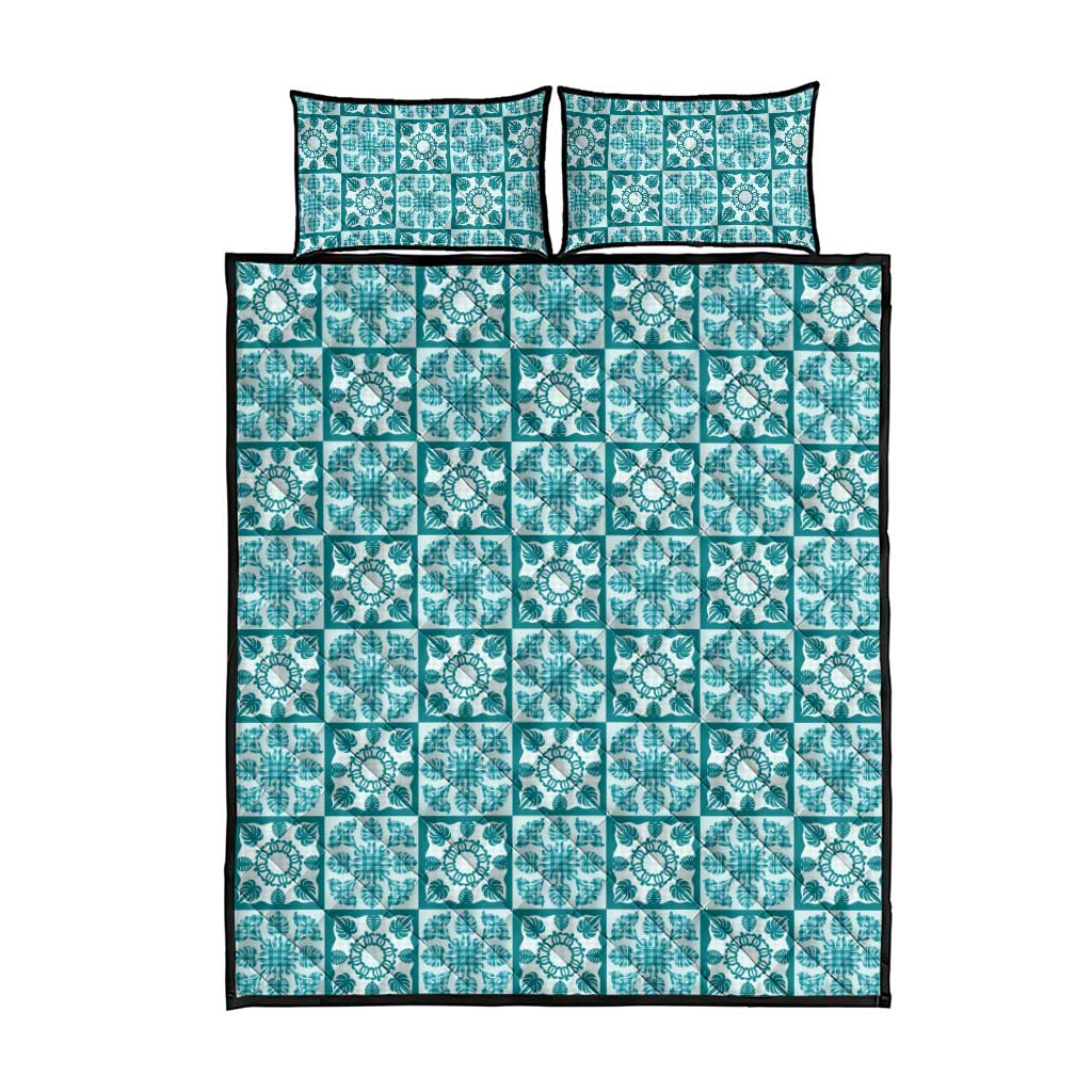 Cyan Palaka Quilt Hawaii Quilt Bed Set Hawaiian Tropical Monstera Sea Turtle LT14 - Polynesian Pride