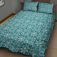 Cyan Palaka Quilt Hawaii Quilt Bed Set Hawaiian Tropical Monstera Sea Turtle LT14 - Polynesian Pride