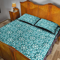Cyan Palaka Quilt Hawaii Quilt Bed Set Hawaiian Tropical Monstera Sea Turtle LT14 - Polynesian Pride